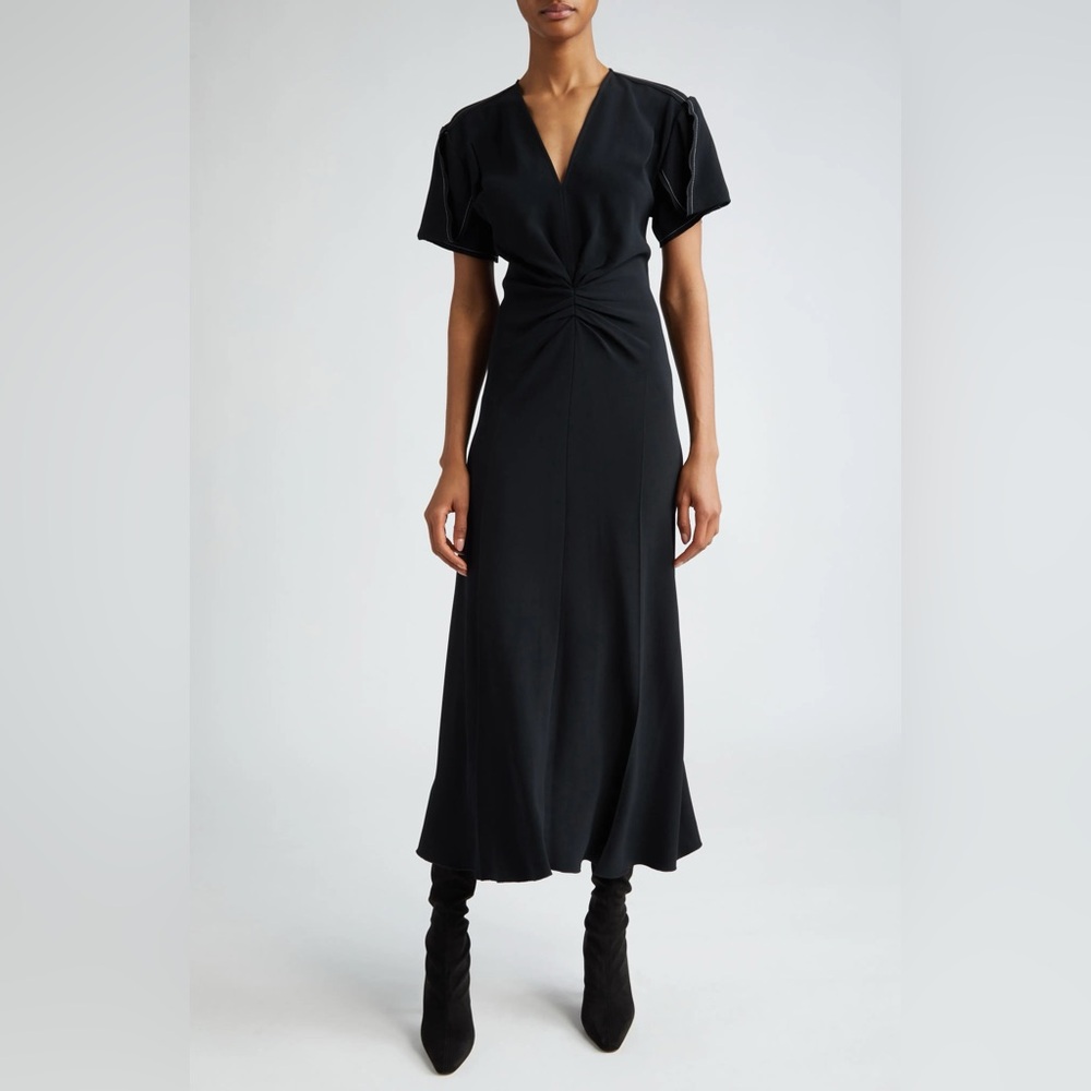 Victoria Beckham Black V-Neck Midi Dress